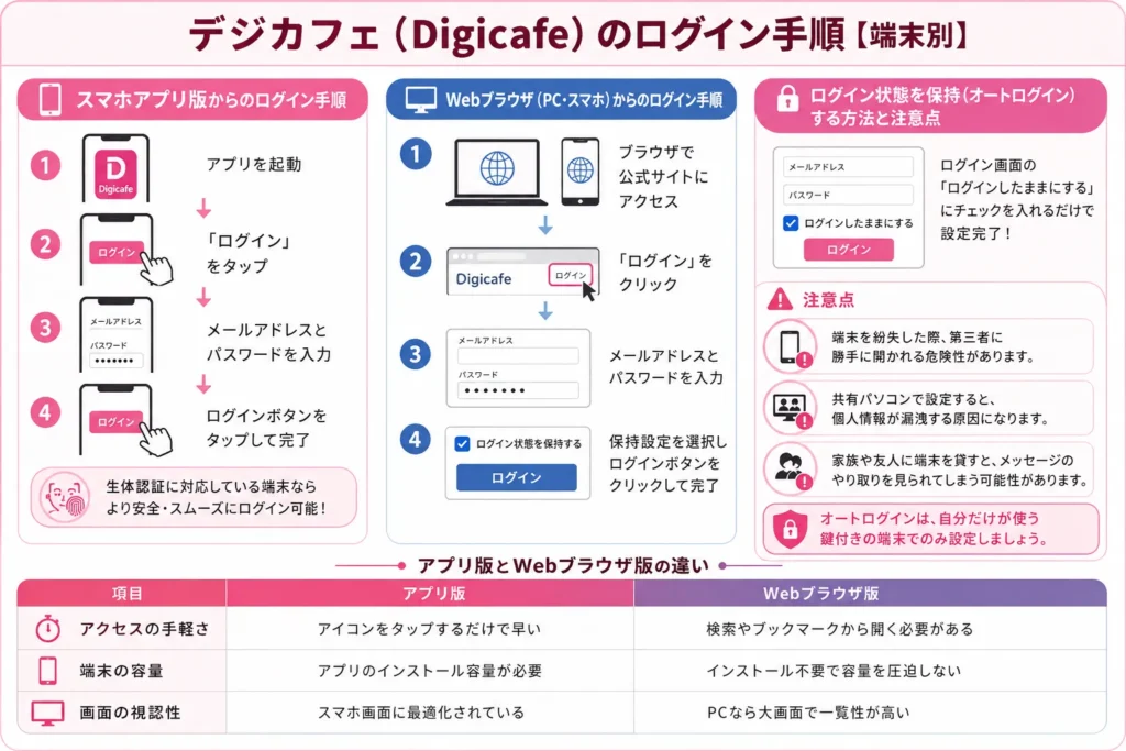 デジカフェ（Digicafe）のログイン手順【端末別】