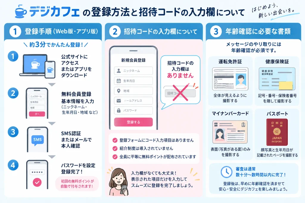 デジカフェの登録方法と招待コードの入力欄について