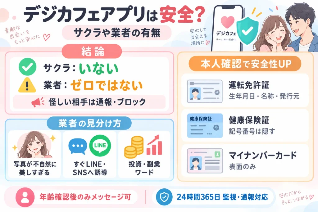 デジカフェアプリは安全？サクラや業者の有無